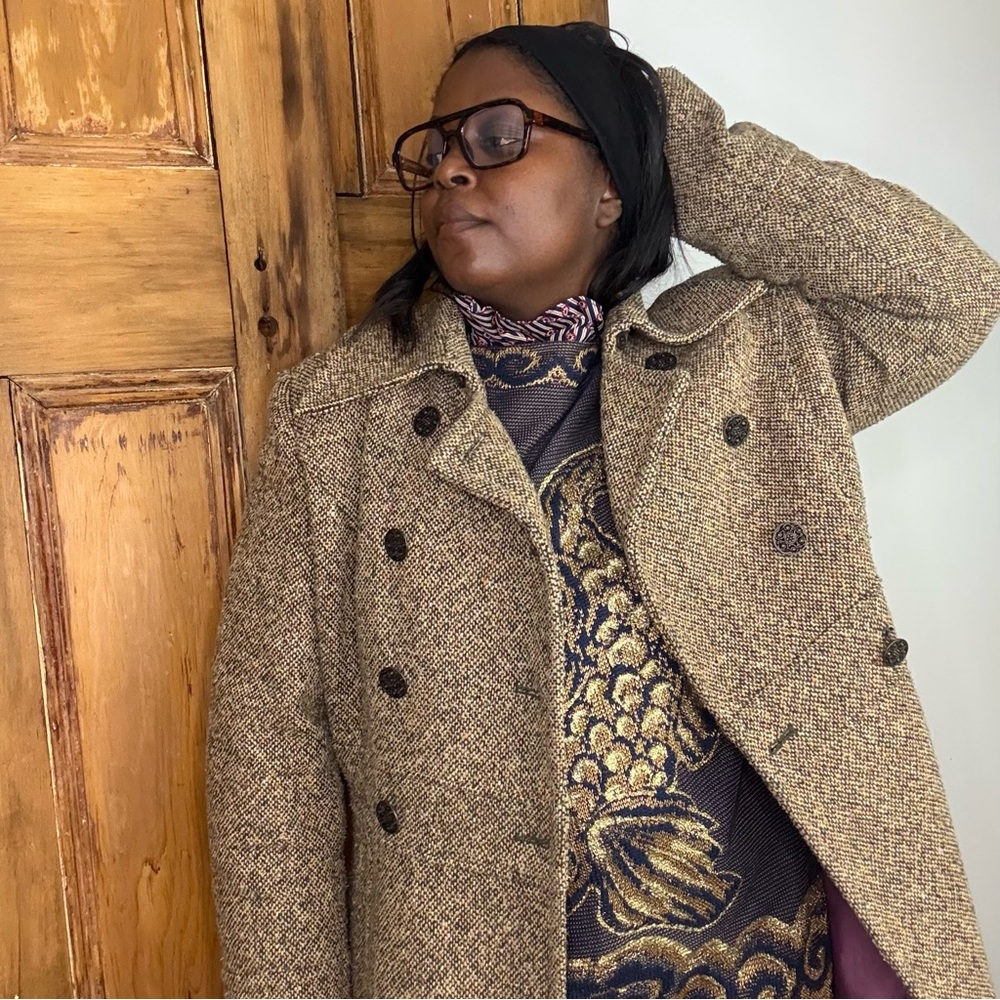 90s Guess tweed tan and brown double breasted coat - Picture 9 of 13